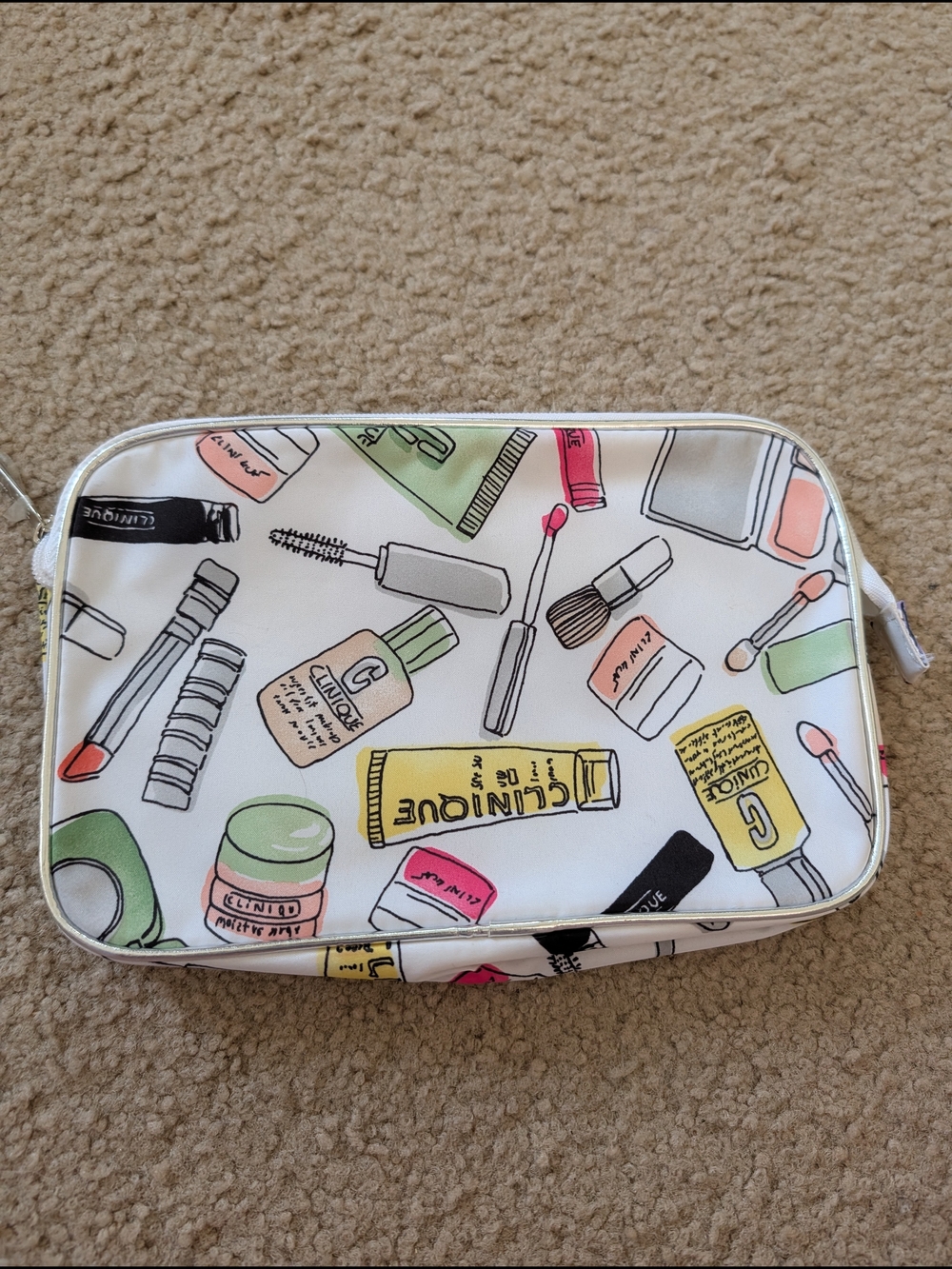 Clinique Cosmetic Print Travel Pouch with Yellow & Pink Accents
